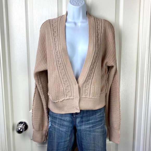 Free People Oversized Tan Cardigan Sz S - Picture 1 of 5